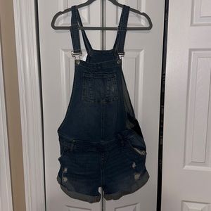 Indigo Blue Side Panel Maternity Jean Short Overalls